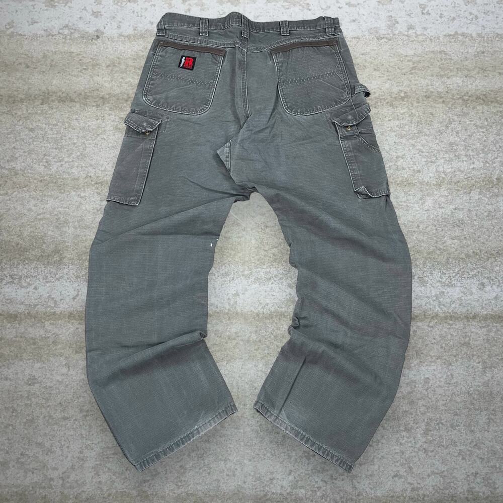 Vintage 90s Wrangler Riggs Carpenter Pants 36x34 Baggy Wide Leg Green Canvas